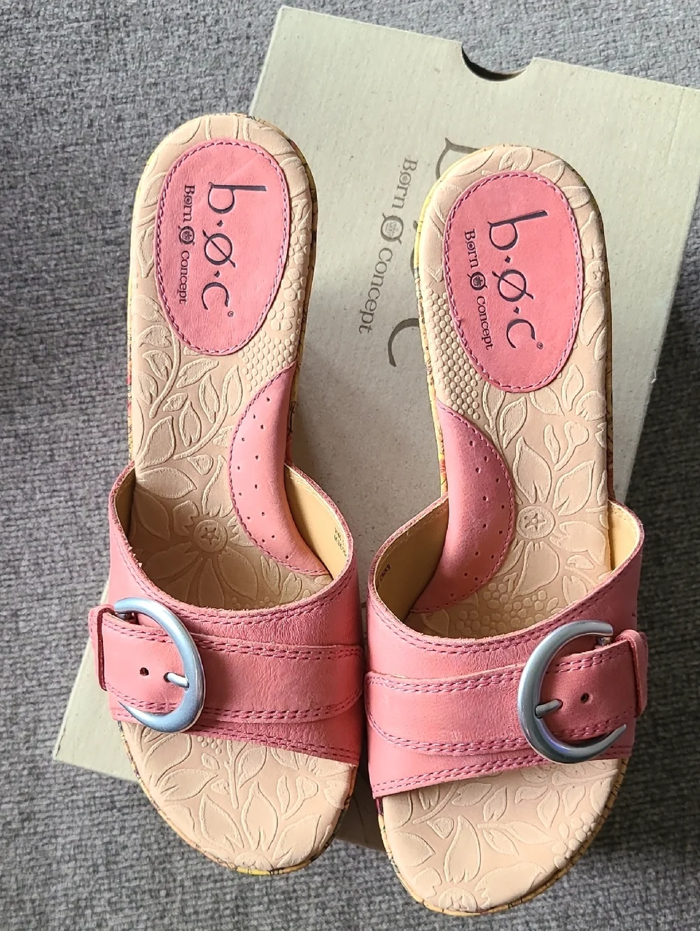 b.o.c. Pink Cork Wedge Slide Sandals with Buckle SIZE 9